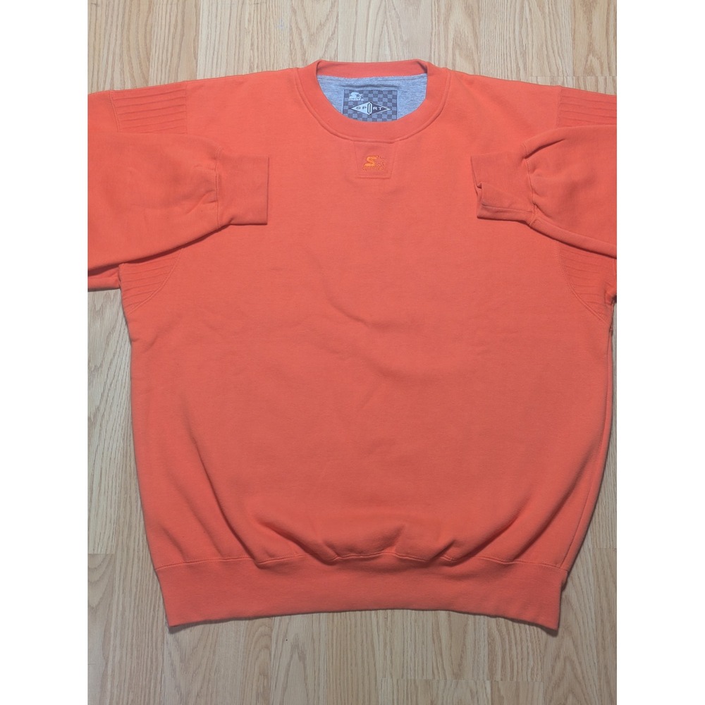 Starter Mens Sport Crewneck Ribbed Shoulder Sweatshirt Orange Solid Large